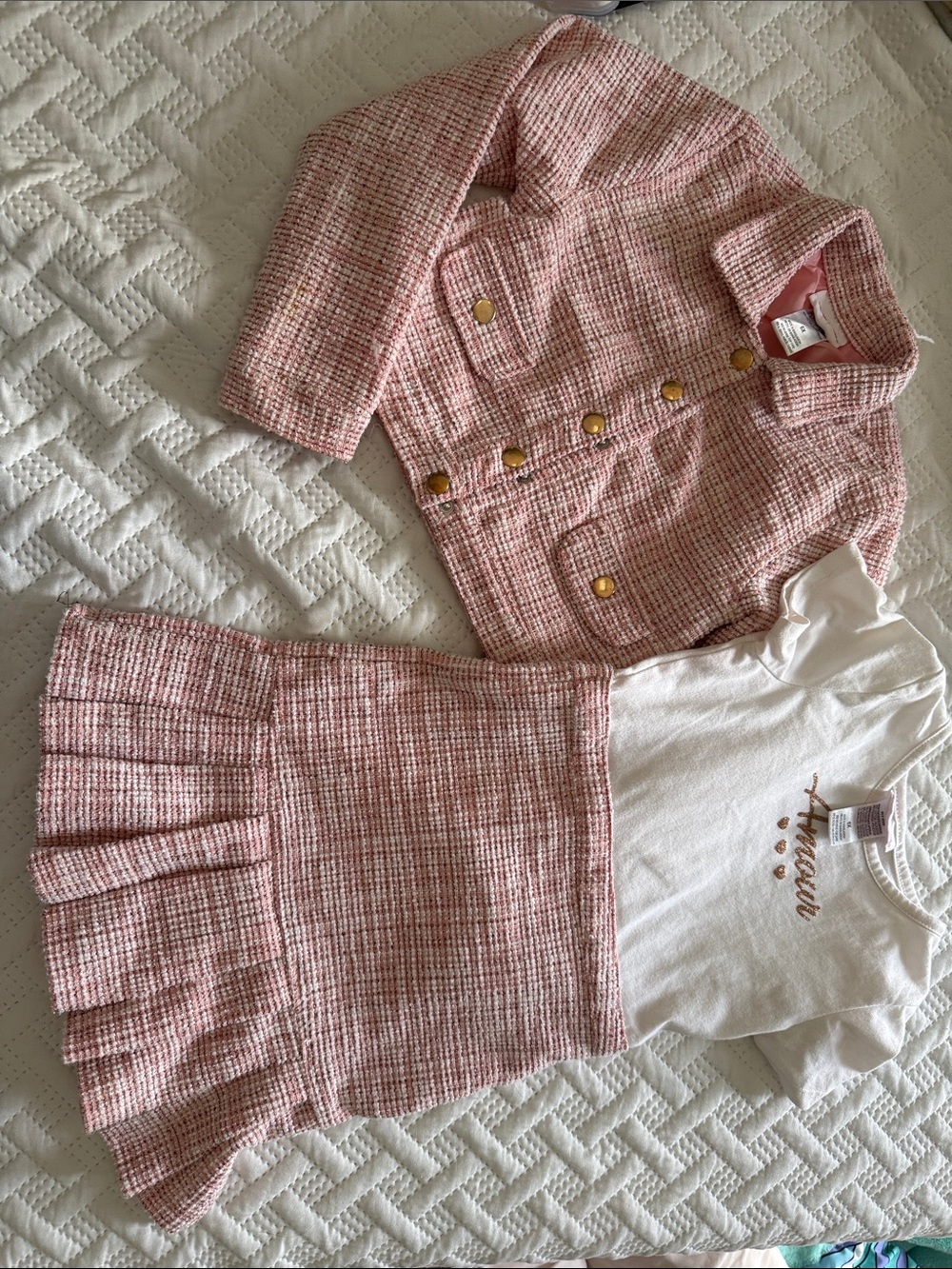 Little Lass White Shirt with Pink Label and Gold Glitter Script